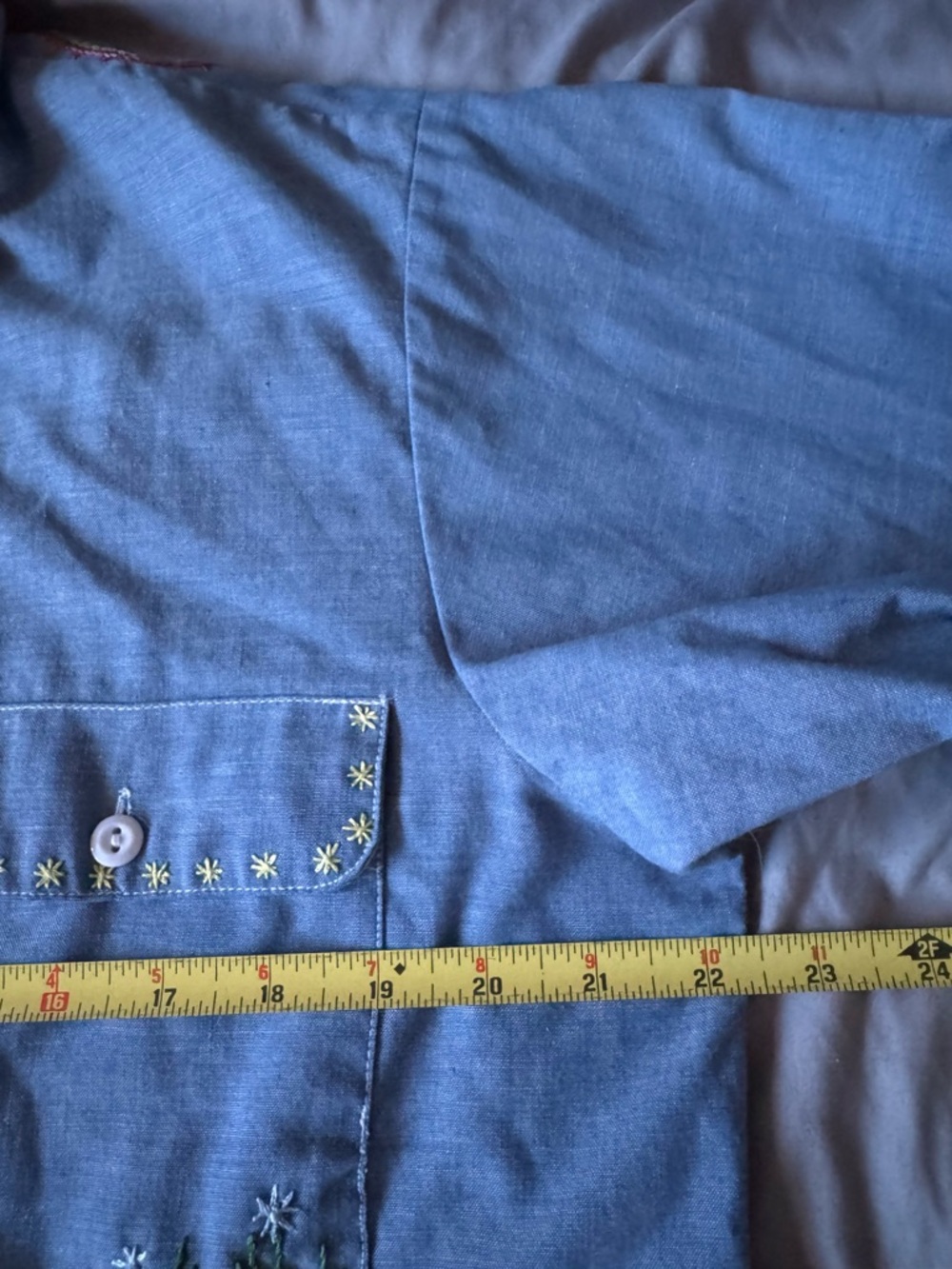 Big Mac JCPenney vintage 1970s chambray hand embroidered shirt men’s XL 70s 60s - Picture 12 of 17